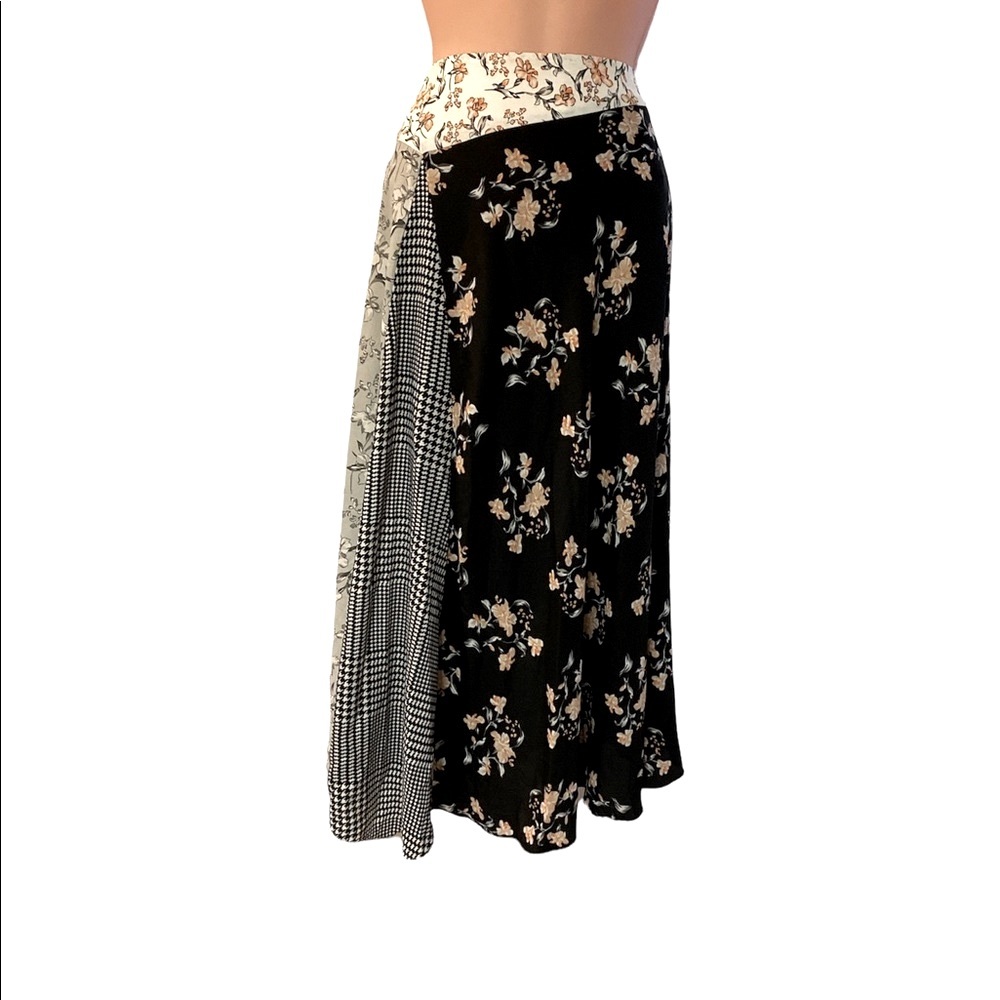 Calvin Klein Houndstooth Floral Plaid Georgette Office Casual Summer Midi Skirt - Picture 4 of 12